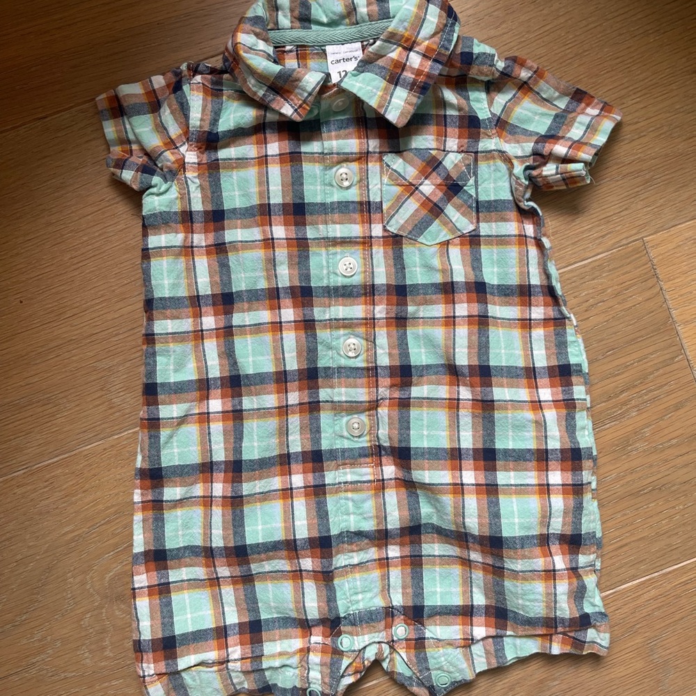 Plaid Button-Up Baby Romper